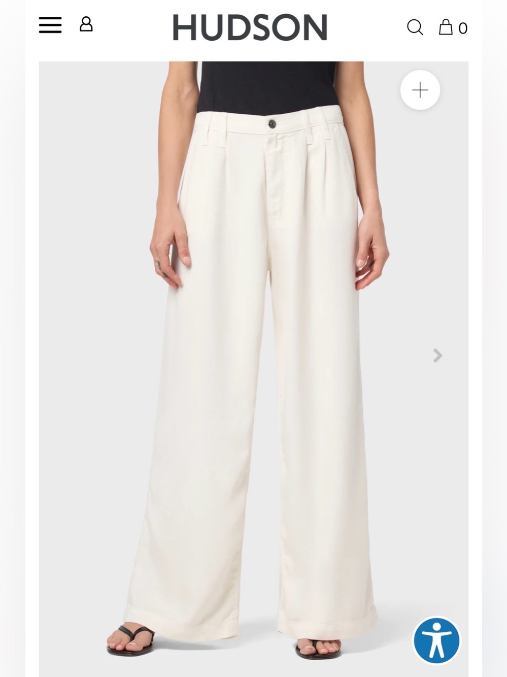 NWT Hudson Jolene Pleated Wide Leg Trouser in French Vanilla Size 24